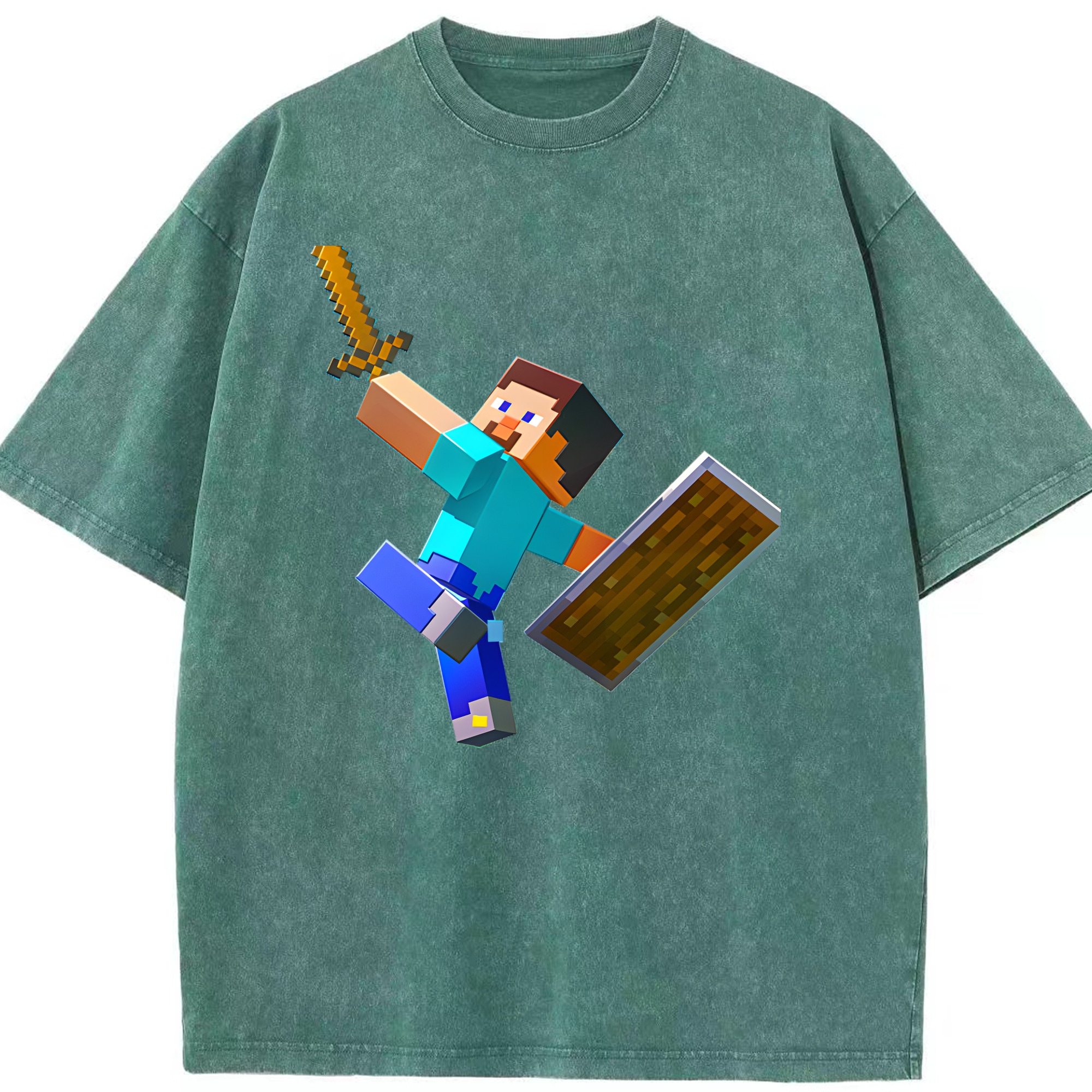 （画像用） マインクラフト ブロックの世界 Minecraft MC Block world 綿100% ヴィンテージ風 半袖Tシャツ（フロントプリント）